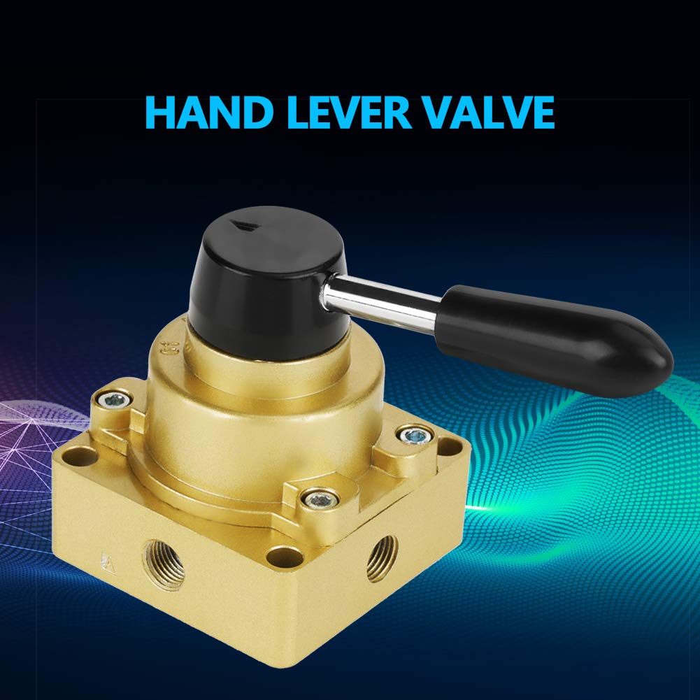 Oumefar 1/4" 3 Position 4 Way Pneumatic Valve Air Flow Control Manual Valve Aluminum with Rotating Handle Lever - Image 3