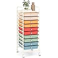 OFFICEJOY Storage Cart, Rolling Utility Cart with 10 Drawers, Portable Handles & Lockable Wheels, Mobile Paper Toys Storage Organizer Large Capacity for Home Office School Teacher (Macaron)
