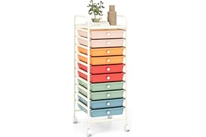 OFFICEJOY Storage Cart, Rolling Utility Cart with 10 Drawers, Portable Handles & Lockable Wheels, Mobile Paper Toys Storage Organizer Large Capacity for Home Office School Teacher (Macaron)