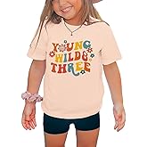 Ritatte Young Wild and Three Shirt Toddler Girl 3rd Birthday T-Shirt Kid Cute Flower 3 Year Old Birthday Party Tee Top Outfit