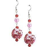 Elegant Valentine's Day Long Red Pink Crystal Rhinestone Ball Earrings - Mother's Day Birthday Valentines Gift Jewelry - Handmade Dangles