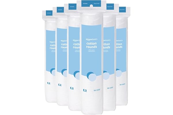 Amazon Basics Hypoallergenic 100% Cotton Rounds for Makeup Remover and Skincare, All Skin Types, 600 Count, 6 Packs of 100 Co