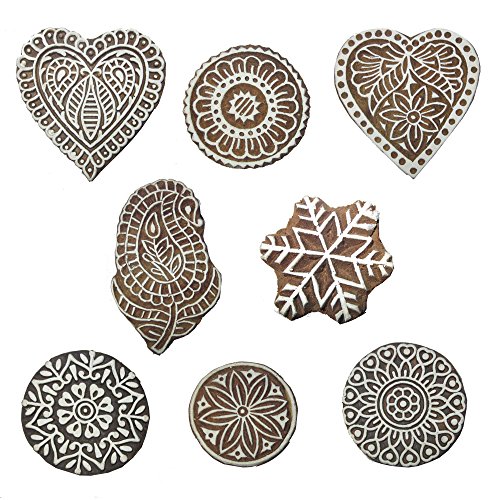 Hashcart Baren for Block Printing Stamps/Wooden Stamping Block/Handcarved Designer Craft Printing Pattern for Saree Border,Henna/Textile Printing,Scrapbooking,Pottery Crafts & Wall Painting,Set of 8 - Thumbnail 5
