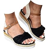 SHFWOPT Orthopedic Platform Wedge Sandals for Women 2026 Elegant Bowknot Wedge Sandals Open Toe Ankle Strap Hemp Rope Wedge Heels Summer Dressy Platform Sandal Comfortable Beach Slip on Sandal