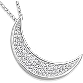 925 Sterling Silver White CZ Womens Crescent Half-Moon Pendant Necklace
