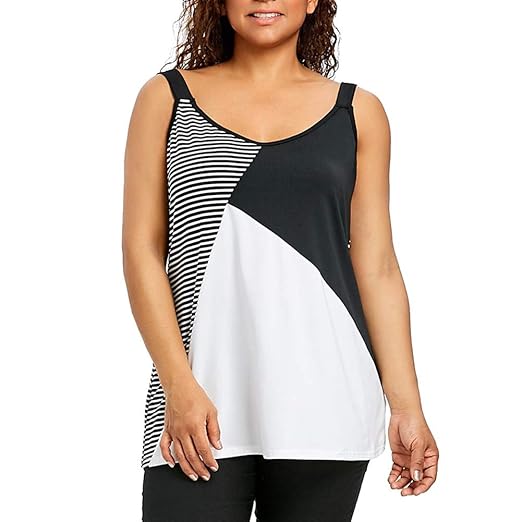 Axchongery Women Blouse Plus Size Ladies Tank Summer Stripe