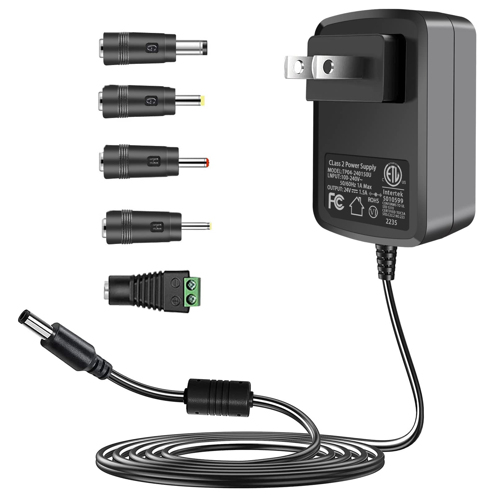 Photo 1 of TKDY 24V DC Power Supply Cord, 100-240V AC to DC 24 Volt 1.5A 1A 0.5A 24Vdc Power Adapter, for DC24V LED Strip Lights Diffuser Humidifier and More (Not 24V Battery Charger).