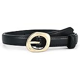 CORAID Thin Belt for Women Jeans Faux Leather Ladies Skinny Waist Belts for Dresses Pants with Trendy Gold/Silver Buckle