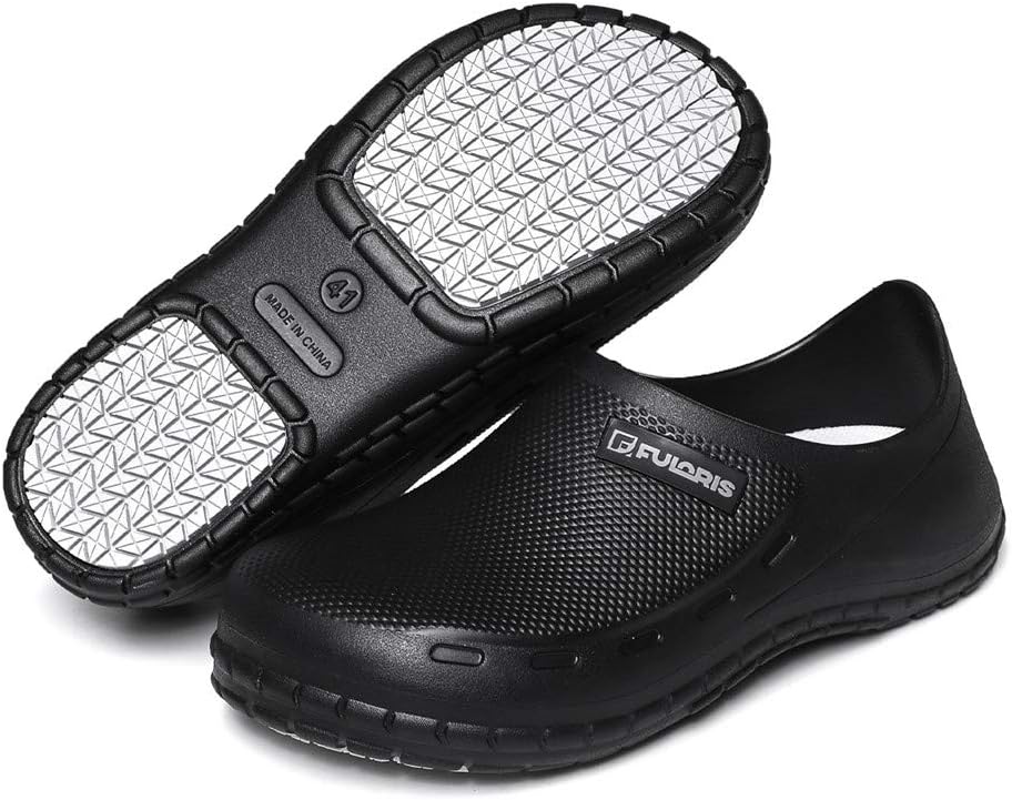 FULORIS Chef Nurse Shoes Non Slip for Men Black Shoe Oil Resistant Waterproof Safety Work for Crews Gardener Men Women Indoor and Outdoor Slippers Sneakers for Kitchen Office Seaside.