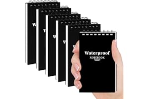 wavamawa 6 Pack Waterproof Notebook, 3x5 Pocket Notepad, Small Top Spiral Stone-Paper Notepad, Mini Pocket Notebook, Little Memo Note Pads for Outdoor, Office, School, Travel (Black)