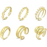 wgoud 6PCS Dome Chunky Gold Rings for Women Waterproof, 14K Gold Plated Braided Twisted Stackable Signet Rings, Adjustable Open Ring Band Statement Jewelry Gift
