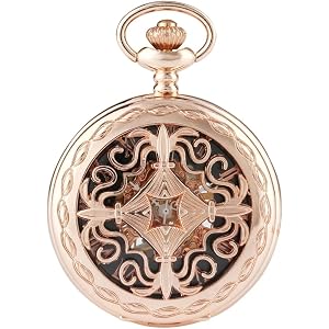 XINGASHUNA Rose Gold Roman Numerals Design Mechanical Pocket Watch Mens Retro Chain Mechanical Hand Winding Antique Timepiece