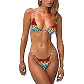 OWICA Women's Sexy Triangle Bikini Sets Cheeky Thong Swimsuit Adjustable Spaghetti Straps Bathing Suit