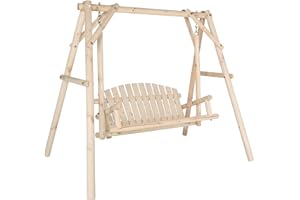 VINGLI Heavy Duty 880 LBS Wooden Patio Porch Swing with A-Frame Stand, Hanging Swing Bench Chair with Frame for Outside, Yard, Garden (Natural)