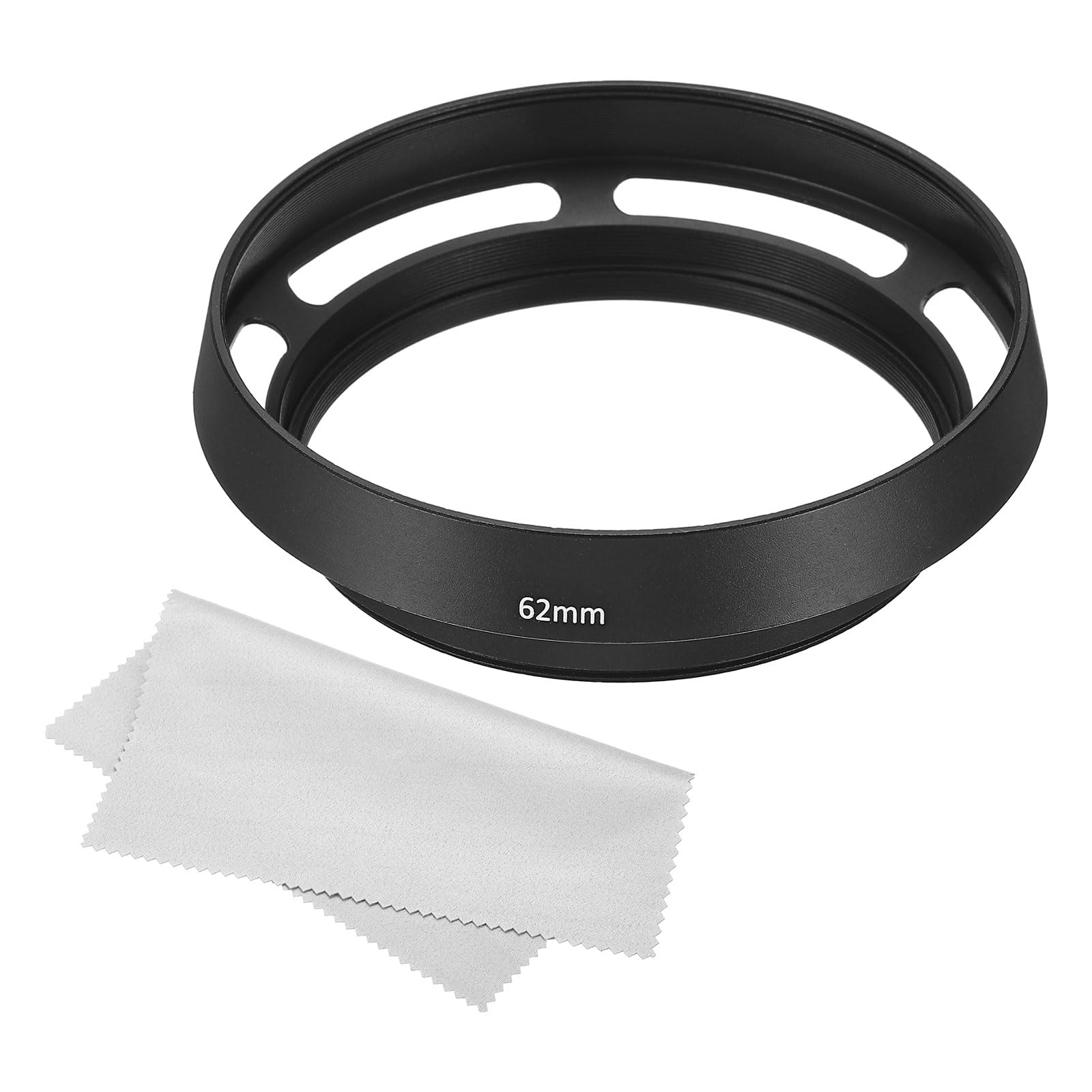 PATIKIL 62mm Lens Hood, Standard Vented Matte Surface Anti-reflective Inside Hood with Cleaning Cloth for Camera Lens, Black for Nikon, for Fujifilm, for Pentax, for Leica