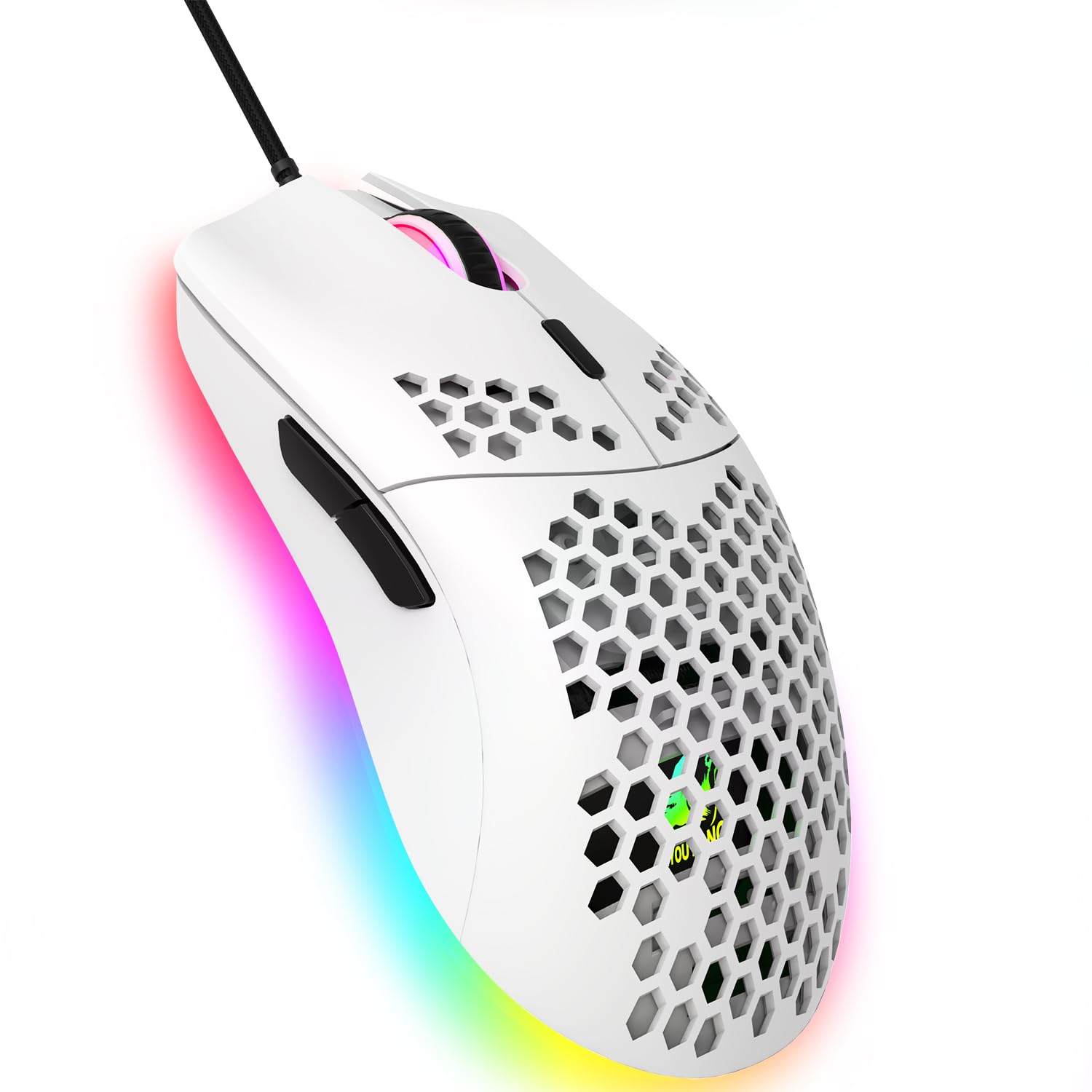 Hoopond Wired Gaming Mouse, 6 RGB Lighting 6400 DPI Programmable USB Gaming Mice with 6 buttons, Honeycomb Shell Ergonomic Design for PC Gamers and Xbox and PS4 Users -White