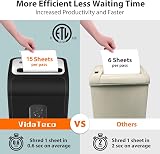 VidaTeco Cross-Cut Paper Shredder 15 Sheet 60 Min Heavy Duty 20L Bin P-4 view 6