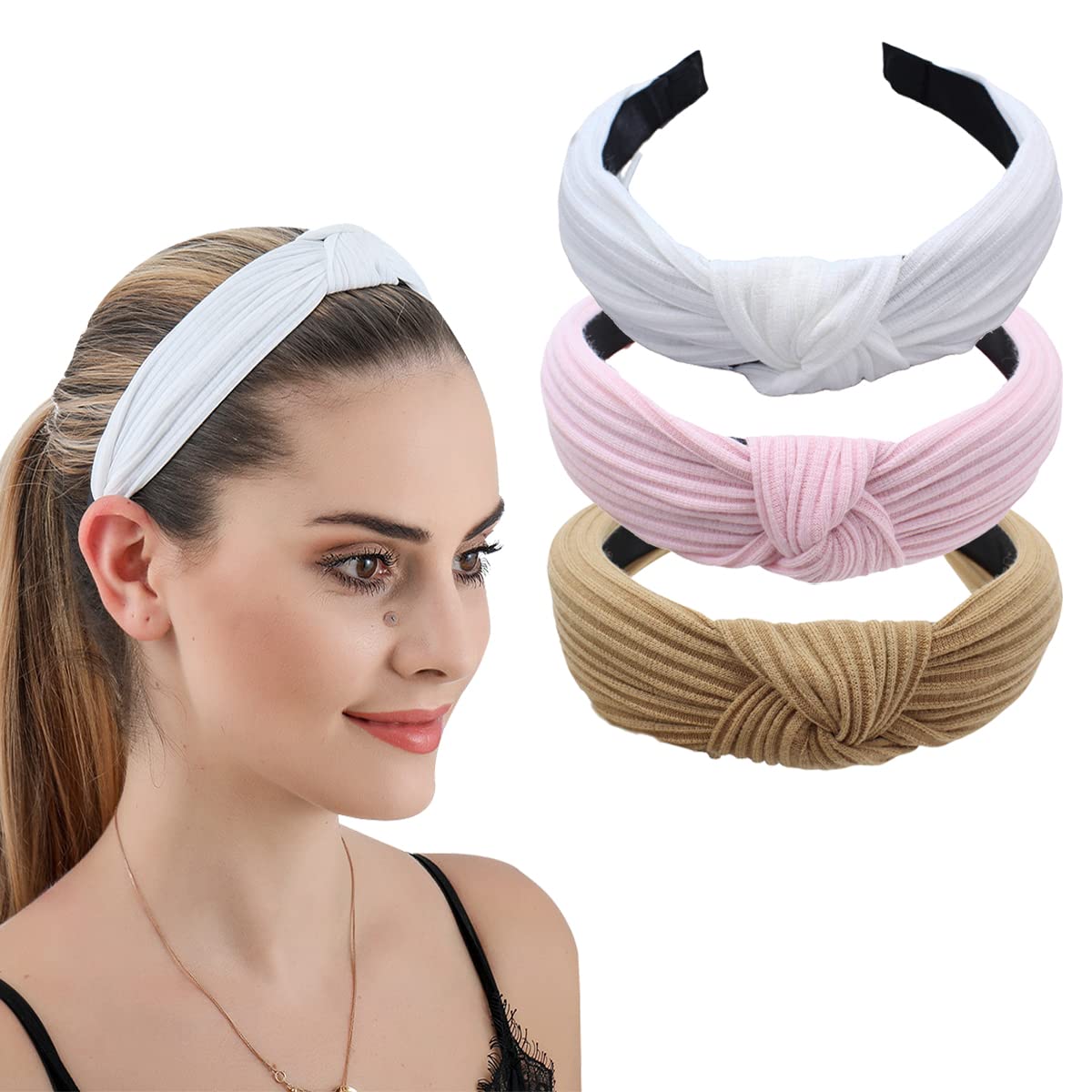 scicent Ladies Headbands Top Cross Knotted Hairbands 3 PCS Elastic Head Band Hair Accessories for Women and Girls 1805