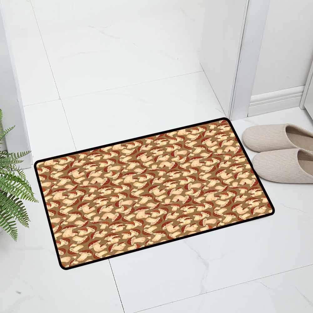 Mushroom Indoor Outdoor Entrance Door Mat Kitchen Floor Mat Organic Food Porcini Mushroom with Vintage Grunge Display Harvest Farmland for Entry and High Traffic Areas, 35 x 23.5 inch Cocoa Brown