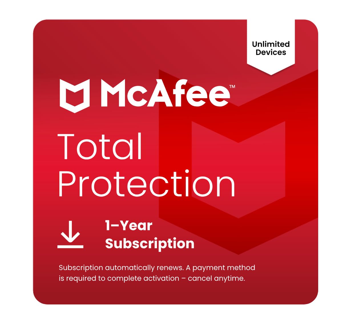 McAfee Total Protection Unlimited Devices 2025 | Security Software Includes Antivirus, Secure VPN, Scam Protection, Identity Monitoring | 1-Year Subscription with Auto-Renewal | Download