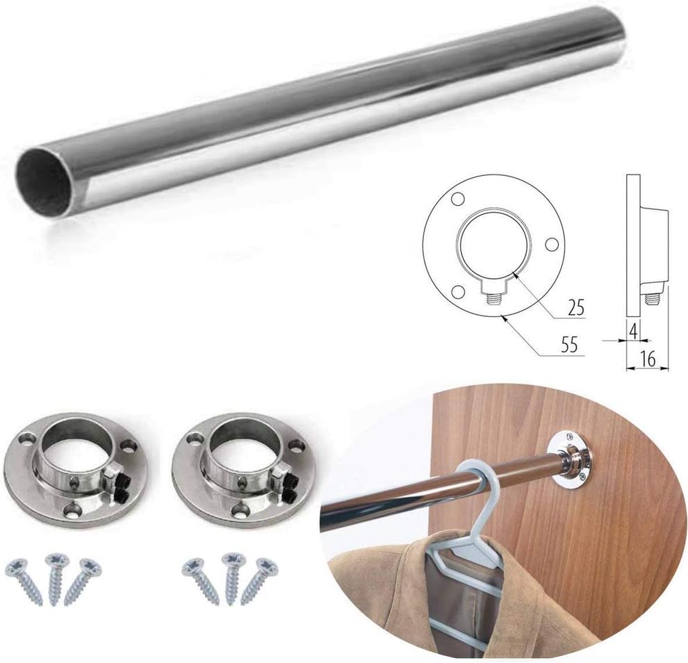 Round Rail 25mm Wardrobe Polished Chrome Hanging Tube Cut to Size + END