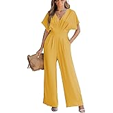 CUPSHE One Piece Jumpsuits for Women Casual Summer V Neck Batwing Sleeve Wide Leg Elegant Overalls Sexy Vacation Outfits