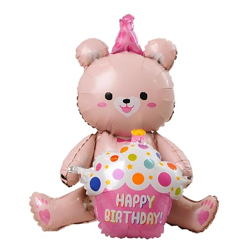 LHLZNB birthday decoration balloon jumbo happy birthday balloons，birthday decoration，party decorations，Freestanding birthday balloon in gold，Colourful and unique (Pink Cake Bear)
