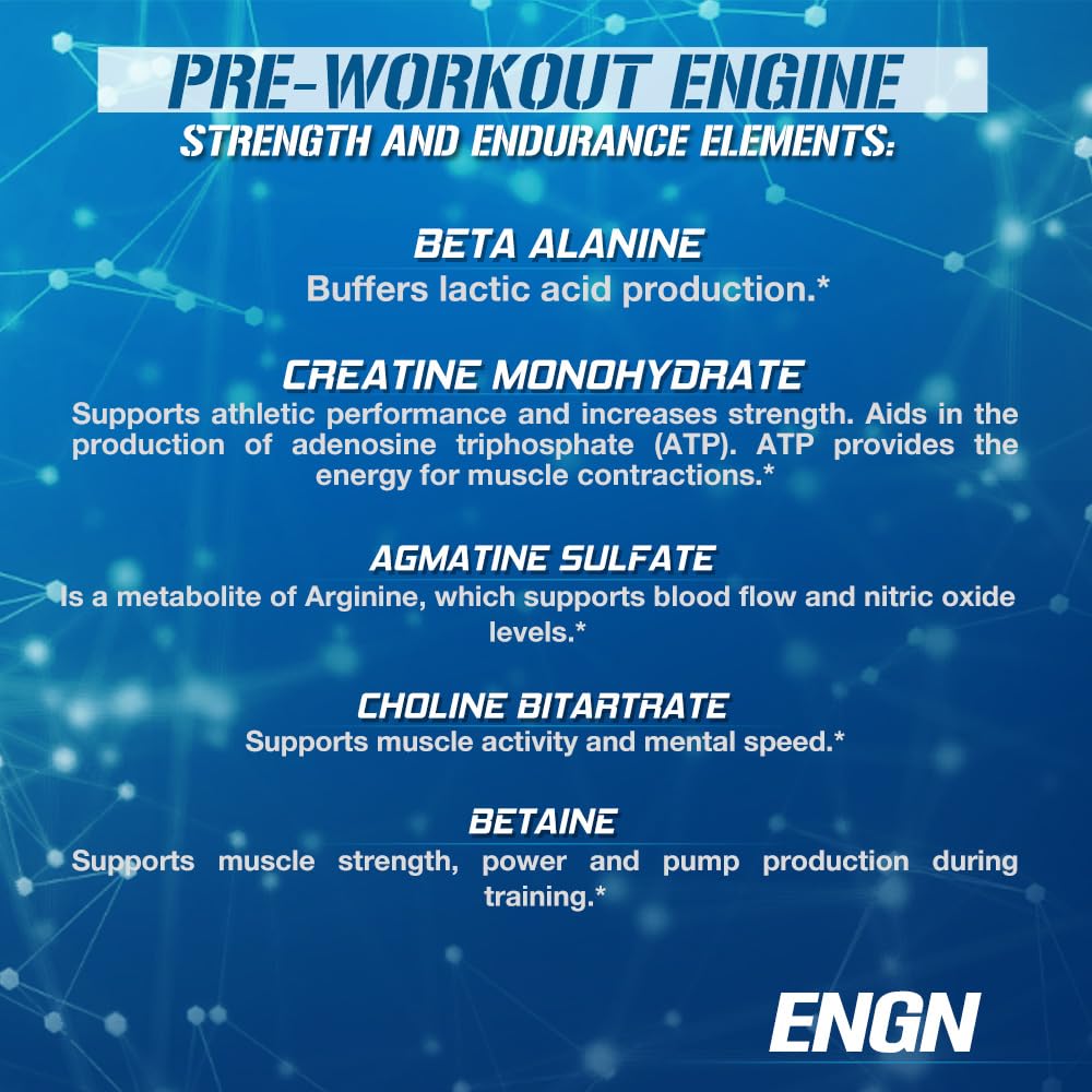 EVL Intense Pre Workout with Creatine - ENGN Energizing Pre Workout for Men Powder Drink for Lasting Energy Focus and Recovery - with Beta Alanine Caffeine and L Theanine - Blue Raz