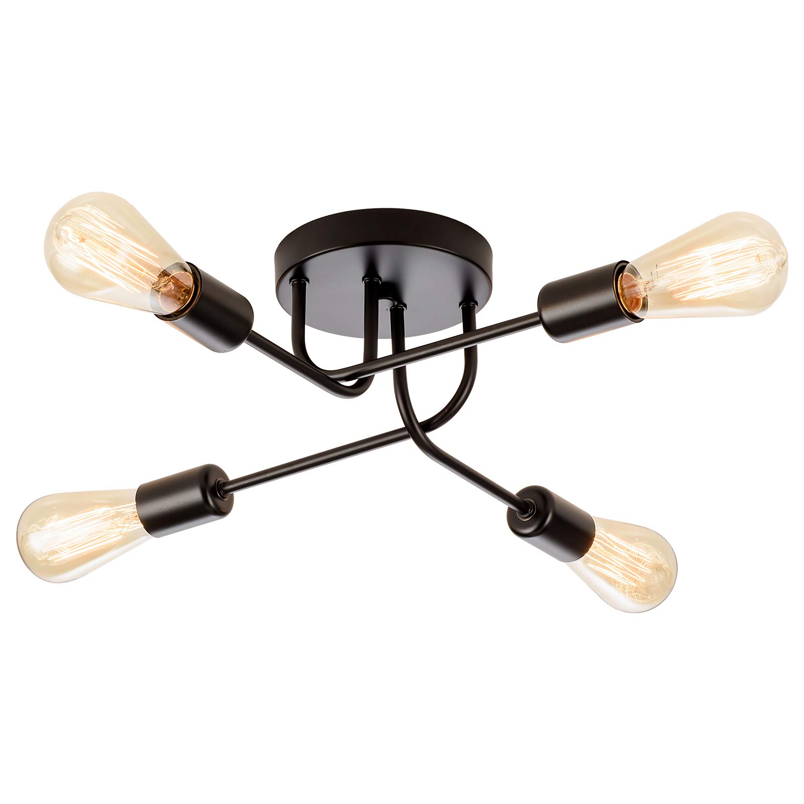 Industrial Semi Flush Mount Ceiling 4 Light with Adjustable Metal Branched Vintage Ceiling Light E27 Holder Black Painted for Kitchen Living Room Dining Room Bedroom (Black)(Bulb NOT Included) — image 1