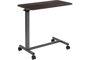 Flash Furniture Fenwick Adjustable Overbed Table with Wheels for Home and Hospital, Oak, Set of 1