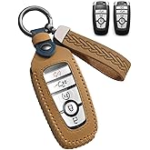 YINEOR for Ford Key Fob Cover Leather Car Key Case Protector keychain Key Fob Holder Compatible for Bronco Mustang F150 F350 Fusion Escape Edge Explorer Expedition Raptor 2017-2024 (Brown)