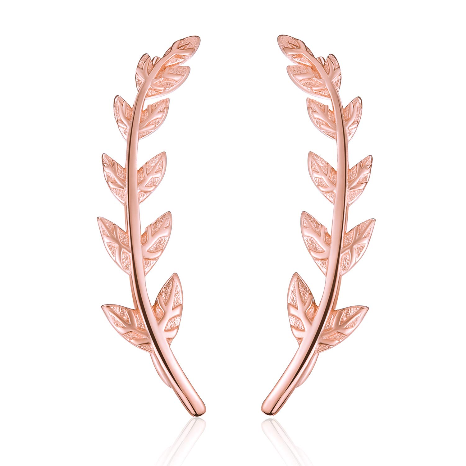 Esberry✦Gift for Christmas✦ 18K Gold Plating 925 Sterling Silver Leaf Stud Earrings Leaves Shape Earrings Hypoallergenic Earrings Jewelry for Women and Girls (Rose Gold-2)