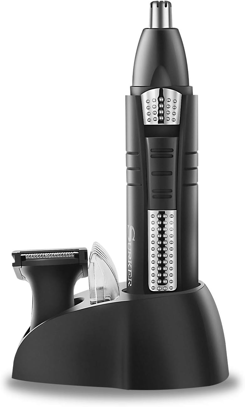 SURKER Electric Nose Hair Trimmer - Professional Battery Operated Stainless Nose, Ear, Sideburns Hair Trimmer for Men Women, Painless Waterproof Grooming Kit