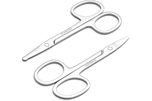 PTIYSTA Men's and Women's Facial Hair Small Scissors, Eyebrow, Nose, Beard, Whisker, Eyelash, Ear Hair Trimming Set, Curved and Rounded Safety Tip Scissors for Haircutting 2pcs