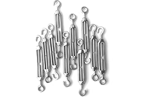 JY-MARINE 1/8" 3mm Hook & Eye Turnbuckle Wire Rope Tension Stainless Steel 304 for DIY String Light Picture Hanging Tension Wire Kit (10 Pack)