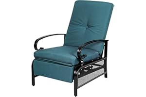 Incbruce Outdoor Lounge Chair Patio Furniture Adjustable Recliner with Retractable Steel Frame and Removable Thick Cushions - Peacock Blue