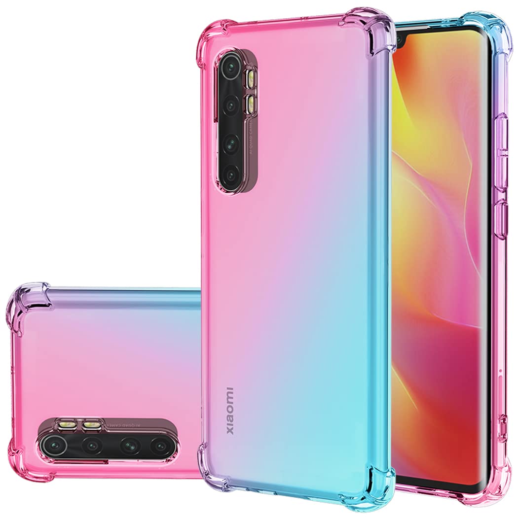 Jhxtech for Xiaomi Mi Note 10 Lite/Xiaomi Note 10 Lite Case, Clear Cute Gradient Phone Case Slim Anti Scratch Flexible TPU Cover Shockproof Protective Case for Xiaomi Mi Note 10 Lite (Pink/Green)
