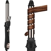 Prizm Rotating Curling Iron, 1inch/25mm Automatic Hair Curler for Long Hair, Self Spinning Barrel, 250-450°F with LCD Display, Auto-Shut Off & Dual Voltage, Black