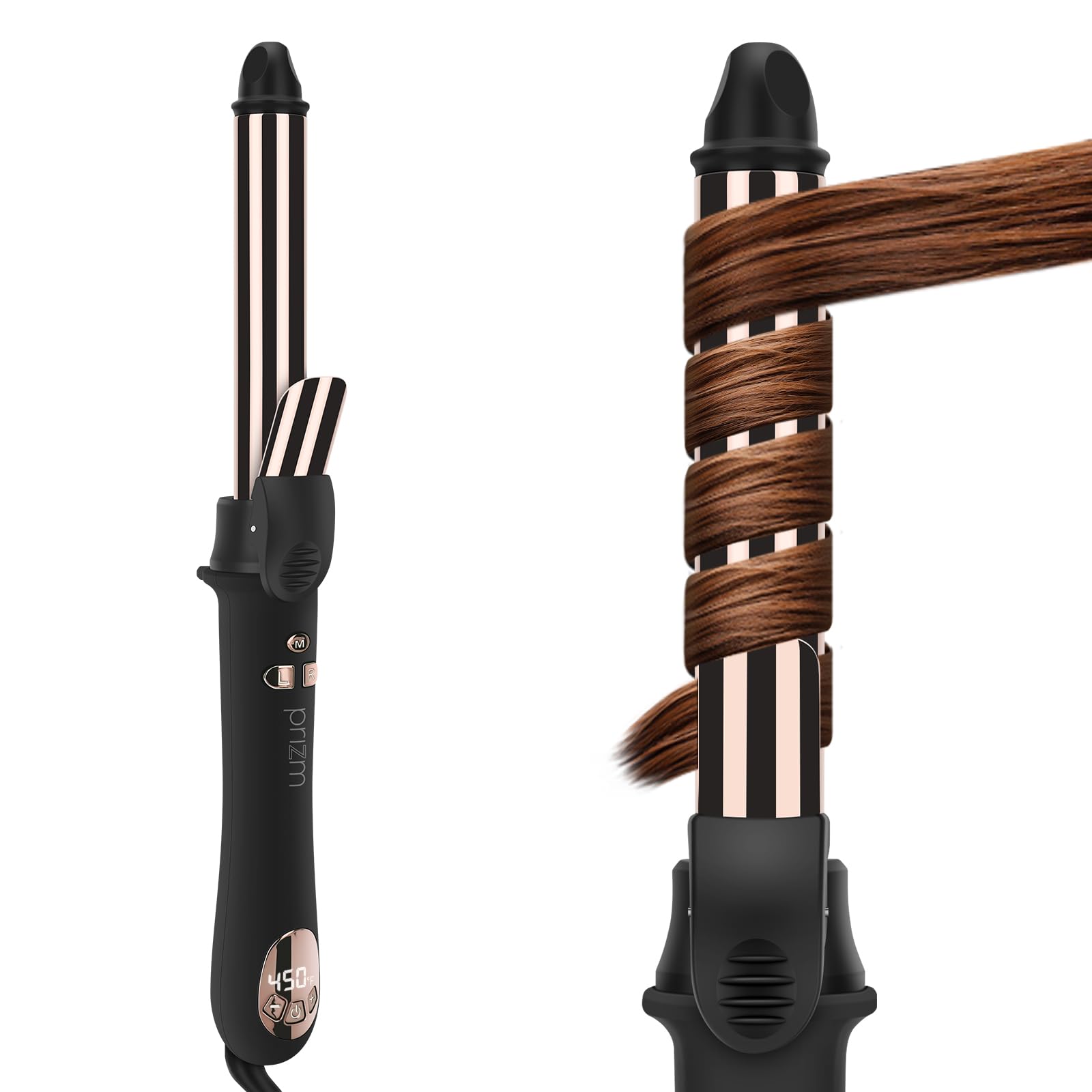 Photo 1 of Prizm Rotating Curling Iron, 1inch/25mm Automatic Hair Curler for Long Hair, Self Spinning Barrel, 250-450°F with LCD Display, Auto-Shut Off & Dual Voltage, Black