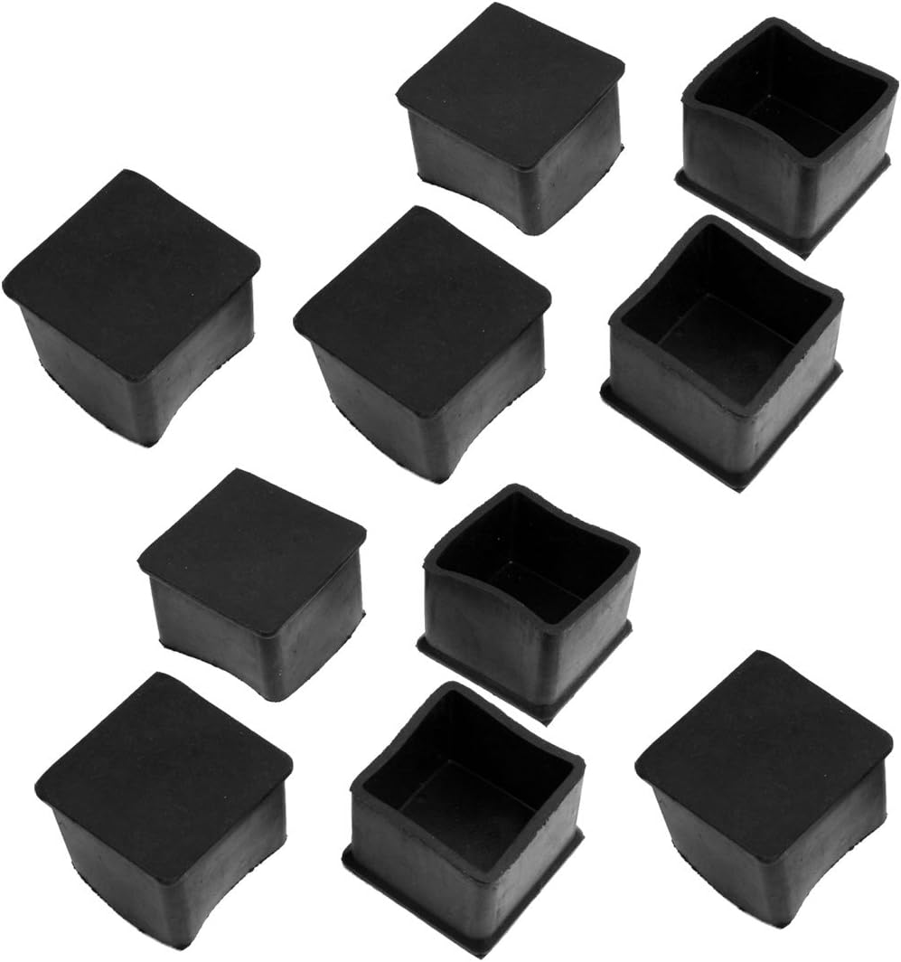sourcing map 10 Pcs Black Rubber Square 40mm x 40mm Table Chair Leg Foot Cap