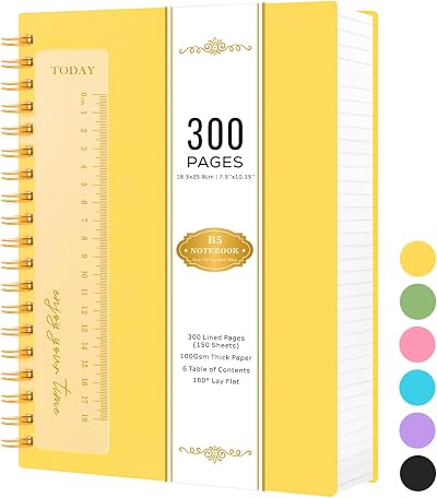 NIRMIRO B5 Notebook Spiral 300 Pages 100GSM 18.5x25.8cm Yellow Hardback