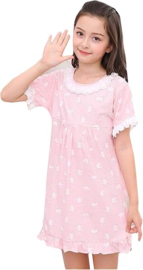 Amazon ジャング キッズ ルームウェア 半袖 ガールズ パジャマ ワンピース ナイトウェア ネグリジェ 部屋着 綿 柔らかい ゆったり アレア 花柄 夏 ルームワンピース パジャマ 通販