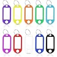 50 Pack Plastic Key Tags with Blank Paper Labels & Transparent Window & Split Ring Key Rings with Label Assorted Colors Key Id Label Tag Key Chain Tags Key Identifiers for Luggage Name (10 Colors)