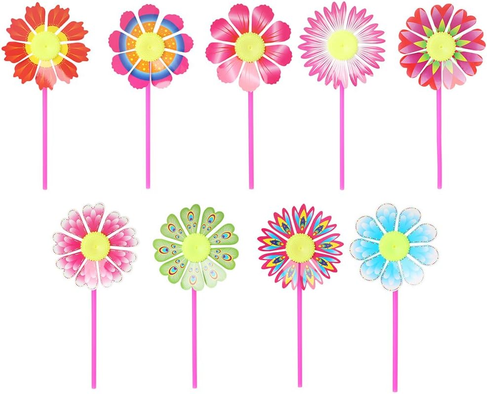 Huijun 10Pcs Windmill Kid Toys Sunflower Yard Garden Ornaments Colorful Outdoor Spinner