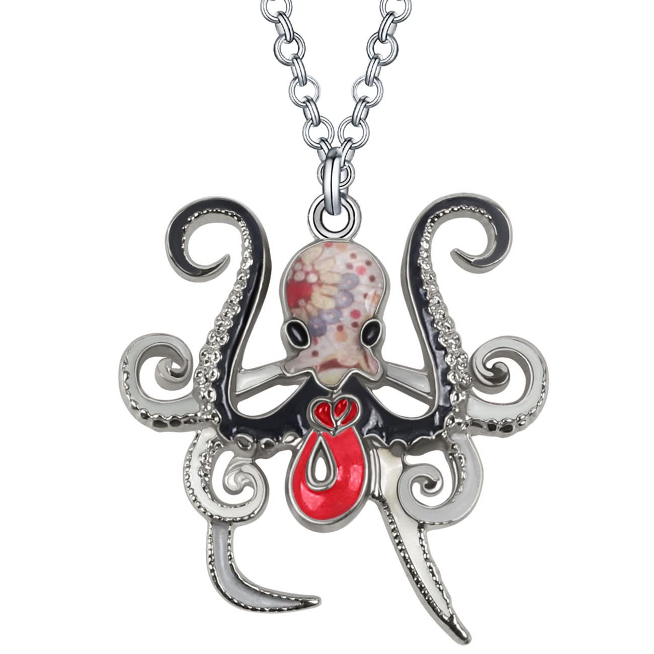 Enamel Alloy Cute Octopus Necklace Ocean Pendant Fashion Jewelry Charms Gifts for Women Girls (Black)