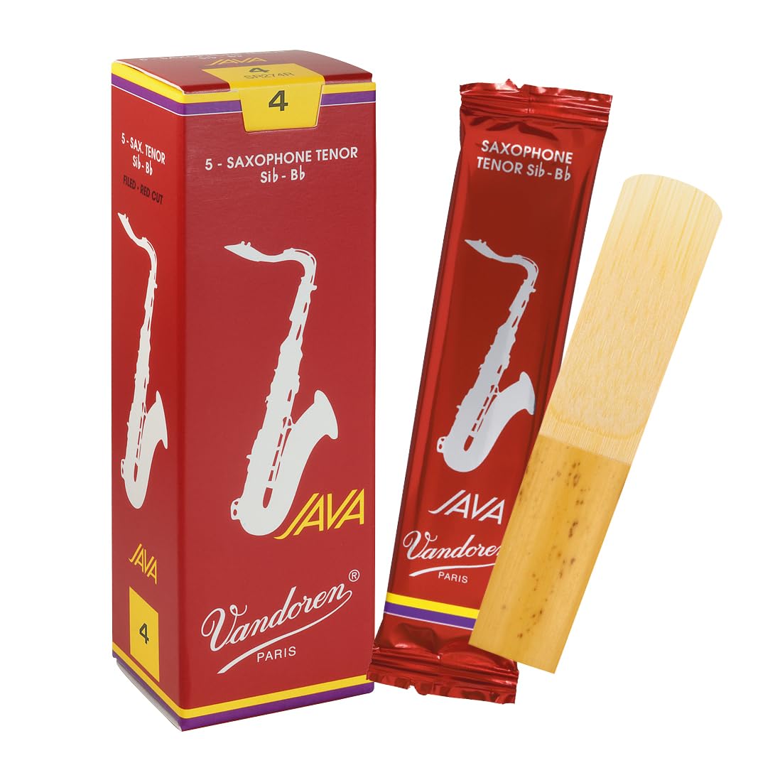 Vandoren "Java Red" Tenor saxophone reeds, box of 5 - Strength 4