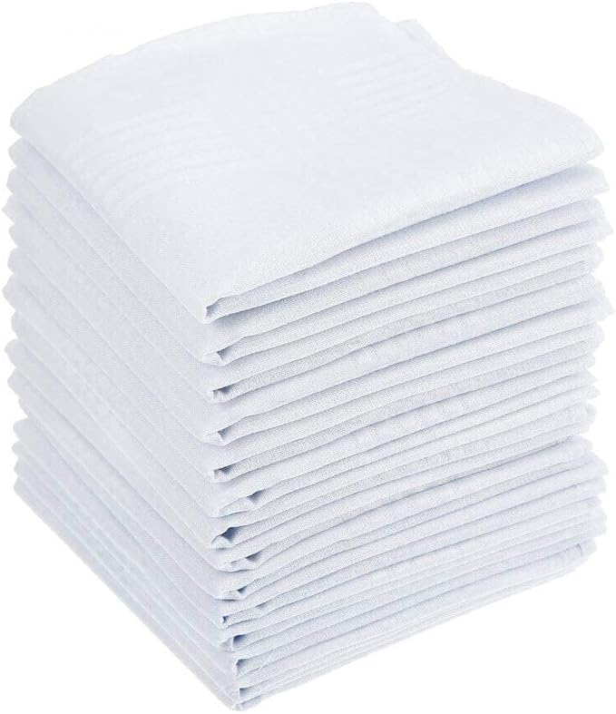 15PCS Mens White Cotton Handkerchiefs High Quality Large Pocket Squares