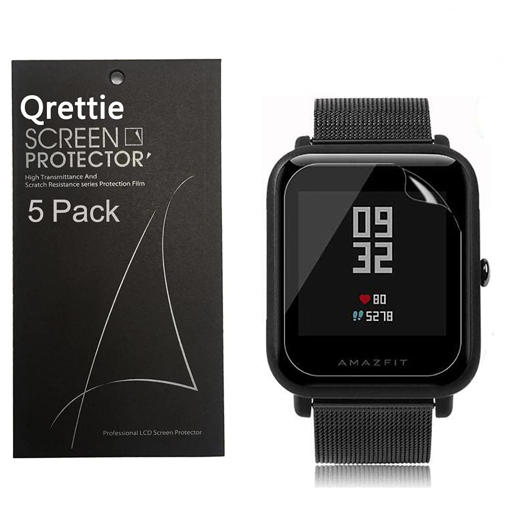 Qrettie 5 Pack Screen Protector for Amazfit Bip HD Clear TPU Screen Protectors for Xiaomi Huami Amazfit Bip Smart Watch Screen Protective Film Bubble-Free Flexible TPU Film