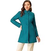 Allegra K Women's Winter Overcoat Mid-Long Stand Collar Single Breasted Coat Outerwear
