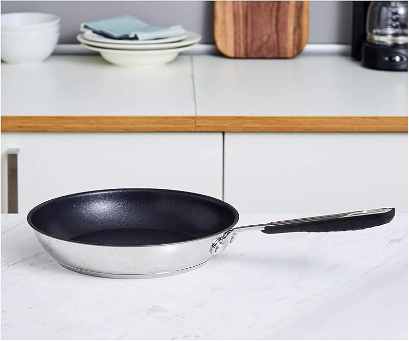 Poêle à Frire Antiadhésive en Acier Inoxydable à Induction - avec Poignée au Toucher Doux - 28 cm